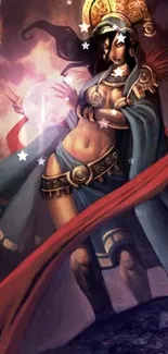 Mystical warrior sorceress with glowing orb.