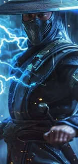 Warrior in action with lightning effects and mystical aura.