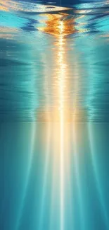 Mystical art with water reflection and vibrant light beams.