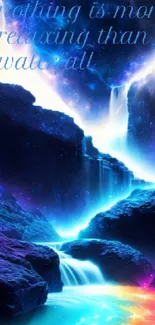 Mystical waterfall with galaxy sky and vibrant colors on mobile wallpaper.