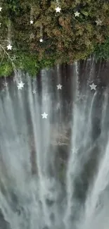 Mobile wallpaper of a cascading waterfall with stars.