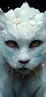 Mystical white feline with ethereal aura.