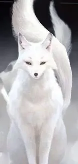 Mystical white fox with multiple tails in fantasy setting.