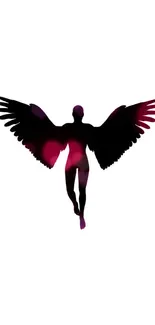 Mystical winged silhouette on a white background with vibrant pink highlights.