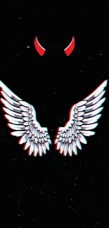 Mystical wings on a dark background with red accents.