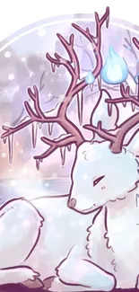 Mystical deer with glowing antlers on winter background.