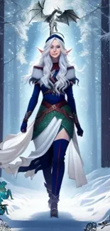 Elf in a snowy forest with winter magic.