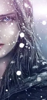 Mystical woman in snow, digital art wallpaper.