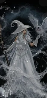 Mystical witch with owl and magical elements.