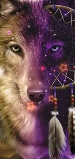 A mystical wolf with a dreamcatcher creates a stunning mobile wallpaper.