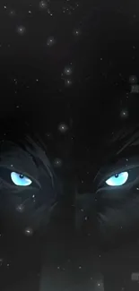 Mystical wolf eyes glowing in the dark on mobile wallpaper.