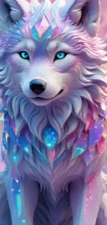 Mystical wolf with vibrant colors and ethereal patterns.