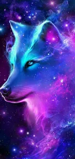 Mystical wolf in vibrant galaxy artwork.