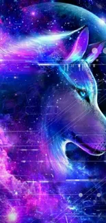 Mystical wolf in cosmic galaxy wallpaper.