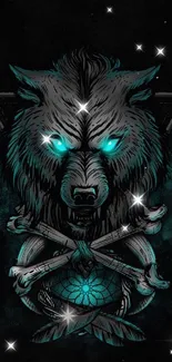 Mystical wolf with glowing eyes wallpaper art.