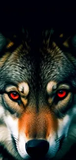 Stunning mobile wallpaper featuring a fierce wolf with red eyes.