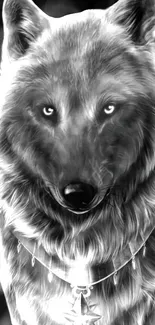 Mystical grayscale wolf design for mobile wallpaper.