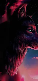 Mystical wolf wallpaper with pink hues.