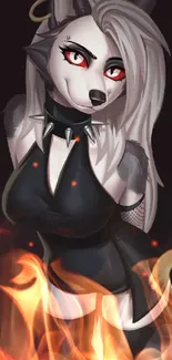 Mystical wolf persona in dark themed mobile wallpaper.