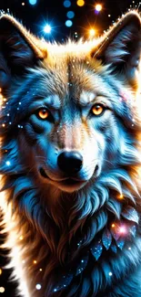 Mystical wolf mobile wallpaper with vibrant colors.