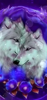 Ethereal wolves in mystical purple tones on mobile wallpaper.