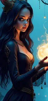 Mystical woman holding a glowing orb.