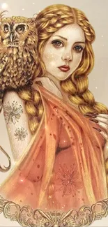 Illustration of a mystical woman with an owl, captured in a fantasy art style.