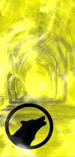 Yellow mystical tunnel with a wolf silhouette