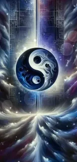 Mystical Yin Yang wallpaper with cosmic elements