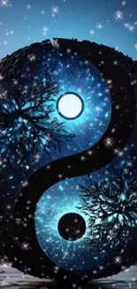 Mystical Yin Yang galaxy with starry sky.