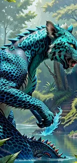 Fantasy blue creature in jungle wallpaper.