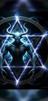 Electric demon surrounded by mystical energy in striking artwork.