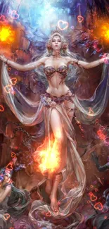 Fantasy goddess in mystical vibrant colors wallpaper.