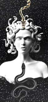 Medusa art wallpaper with snakes in monochrome design, perfect for mobile screens.