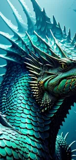 Digital artwork of a mythical blue-green sea dragon with intricate scales.