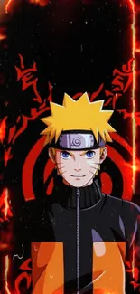 Naruto Uzumaki with fiery red background and intense expression.