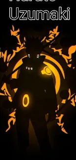 Silhouette of Naruto with glowing orange design.