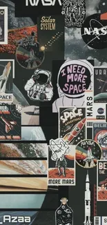 NASA-inspired retro collage wallpaper with space theme.