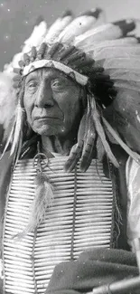 Vintage portrait with traditional feather headdress.