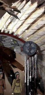 Artistic Native American headdress with an eagle and sparkling details.