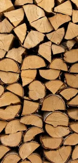 Stacked wood wallpaper with natural brown tones.