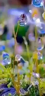 Stunning dew drops on vibrant green plants.