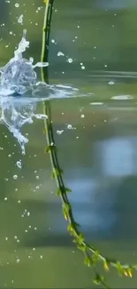 Water droplet in nature reflecting a tranquil pond.