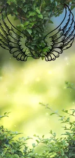 Artistic wings with green leafy background