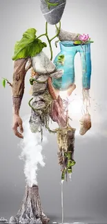 Surreal abstract human figure blending nature and art.