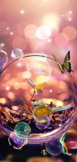 Fantasy nature wallpaper with butterfly and bubble.