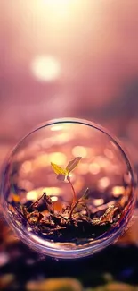 Plant in bubble with warm, dreamy background.