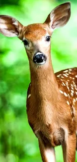 Deer standing in lush green forest, mobile wallpaper.