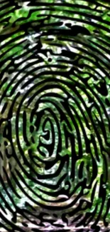 Green nature-inspired fingerprint art in a swirling design.