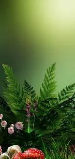 Lush green leaves and colorful flora mobile wallpaper.